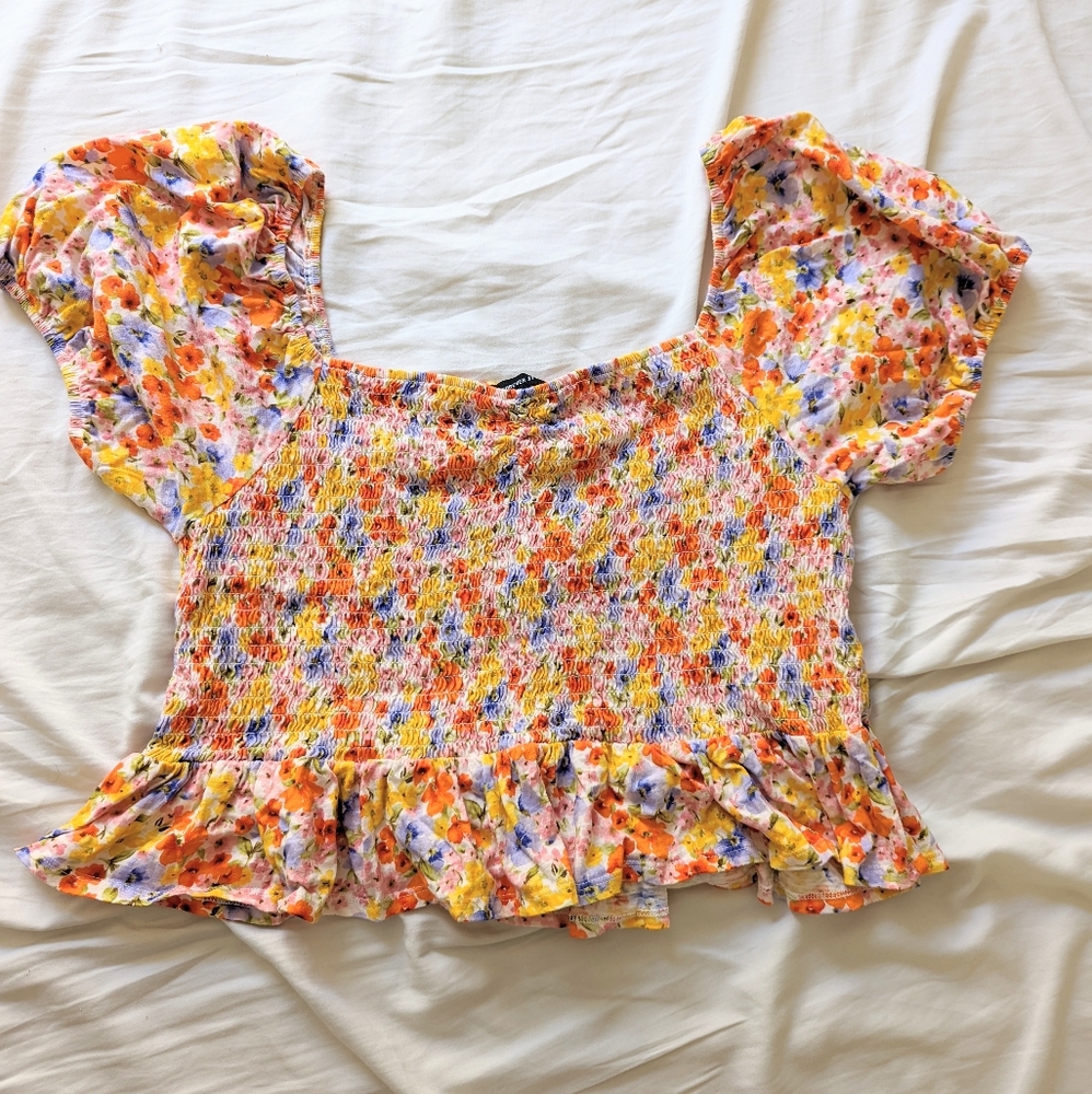 Forever 21+ Floral Puff Sleeve Crop Top